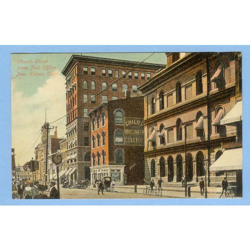 CT New Haven Church Street From Post Office Street Scene w/Old Buildings H~601