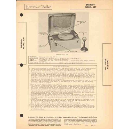 EMERSON model 529 portable recorder phonograph Sams Photofact manual