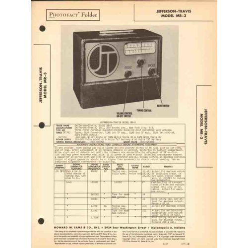 JEFFERSON-TRAVIS model MR-3 AM SW radio receiver Sams Photofact manual