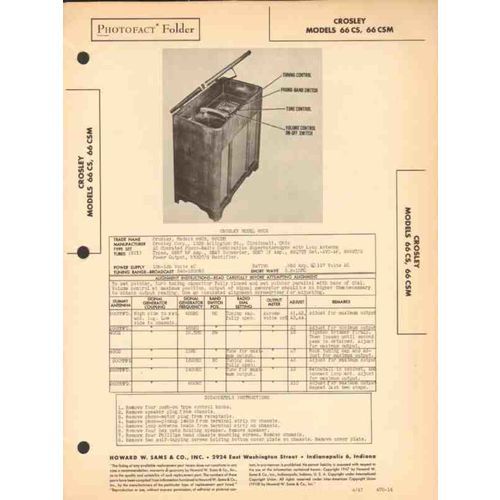 CROSLEY model 66CS 66CSM AM SW radio phonograph Sams Photofact manual