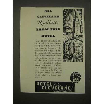 1938 Hotel Cleveland Ad - All Cleveland radiates from this hotel