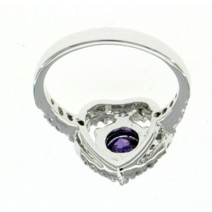 New Real 925 Sterling Silver Luxury Jewelry Heart Halo Round purple stone Ring