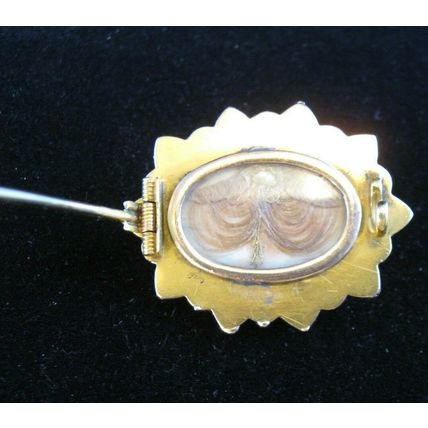 1860's SOLID 14K GOLD MOURNING HAIR WREATH LOCKET BROOCH PIN CIVIL WAR ERA