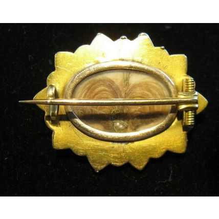 1860's SOLID 14K GOLD MOURNING HAIR WREATH LOCKET BROOCH PIN CIVIL WAR ERA