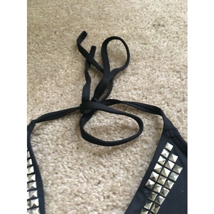1 Pc Michael Kors Women's Black w Silver Tie Neck Back Swim Top Unknown Size