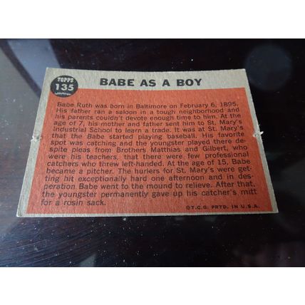 1962 Topps Card # 135 Babe Ruth Special / Story "Babe as a Boy" Poor (1)
