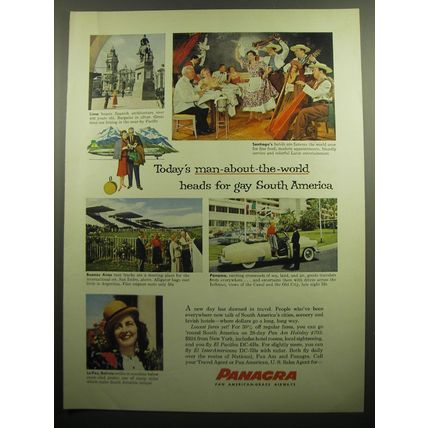 1957 Panagra Airways Ad - man-about-the-world heads for gay South America