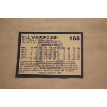 Bill Yarborough 1990 Collegiate Collection Clemson NO. 168