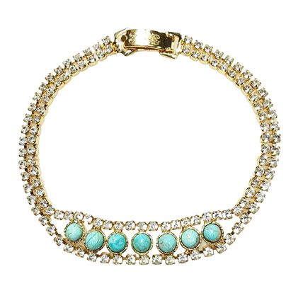 53636 - Diamond Imitation Gold Plated Bracelet with NATURAL Turquoise 16.5 cm