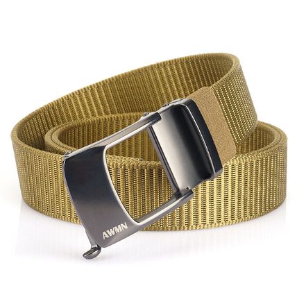 Men's nylon buckle automatic belt with hollow buckle head, casual waist belt