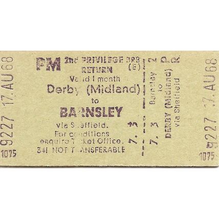 B.R.B. Edmondson Multiprinter Ticket - Derby Midland to Barnsley via Sheffield