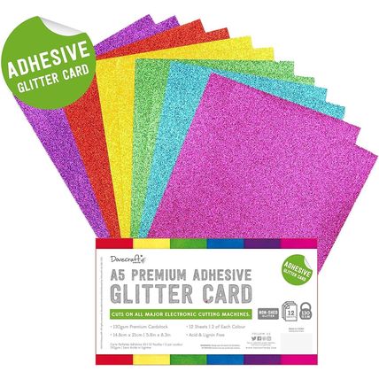 Dovecraft * A5 Adhesive Glitter Card * 12 Sheets 130 gsm * Brights