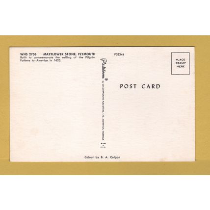 Mayflower Stone, Plymouth - Postally Unused - Plastichrome Postcard