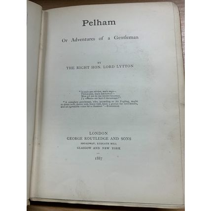 1887 LORD LYTTON "PELHAM" FICTION ANTIQUE FINE BINDING HARDBACK BOOK (P4)