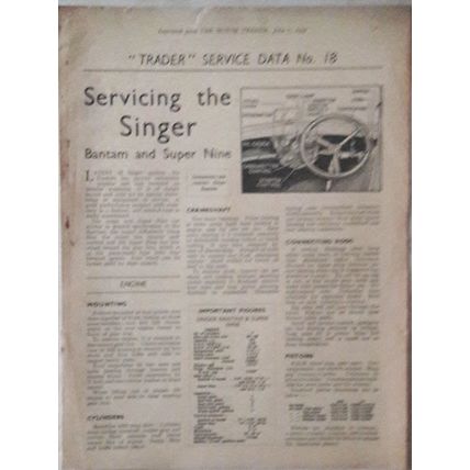 SINGER 9 BANTAM & SUPER Models 1937 Motor Trader Service Data Brochure No. 18