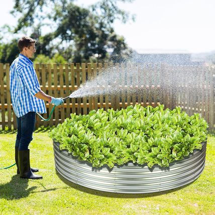 OUSHENG 4X4X1Ft round Galvanized Raised Garden Beds Outdoor, Steel Fire Pit Ring