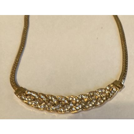 Gold Tone Crystal Accent Choker Length Necklace 16" #4153