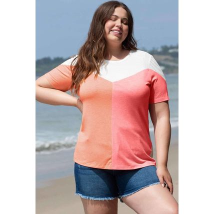 White Plus Size Colorblock Waffle Knit Tee