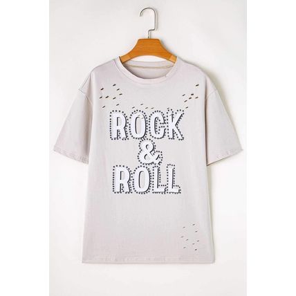 Gray Rock & Roll Graphic Distressed Vintage Tee