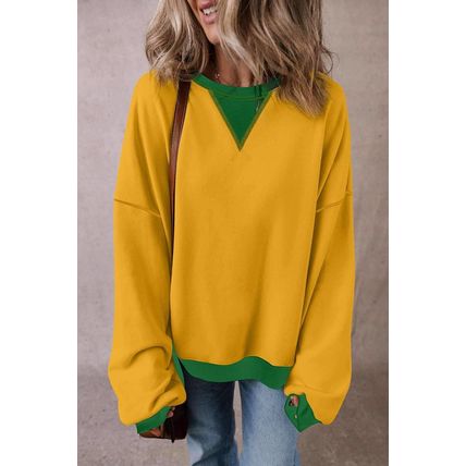 Ginger Color Block Patch Drop Shoulder Oversized Sweatshirt