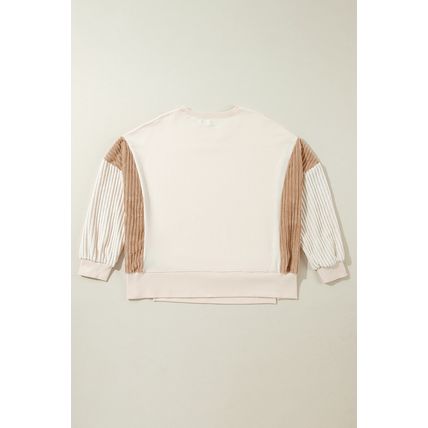Apricot Corduroy Patchwork Drop Shoulder Long Sleeve Sweatshirt