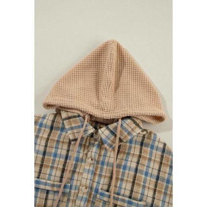 Ashleigh Blue Waffle Knit Patchwork Hooded Plaid Shacket