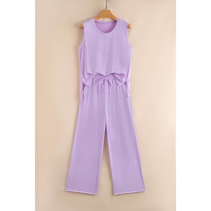 Orchid Petal Mineral Wash Casual Round Neck Tank and Straight Loose Drawstring P
