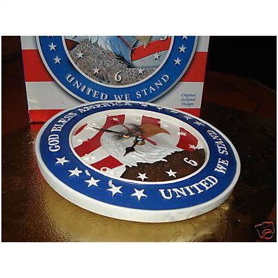 American Eagle Wall Clock, 8" Diameter, Patriotic