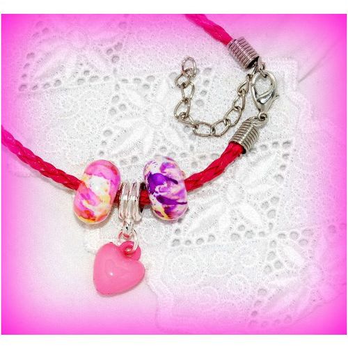 Summer Gift Braided Bracelet or Necklace Love Heart Charm Bead Jewellery 1149