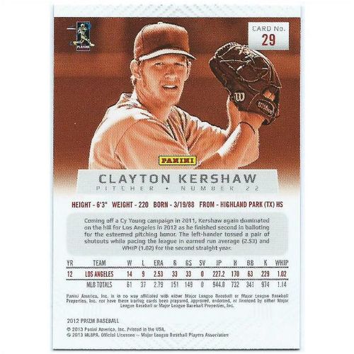 2012 Panini Prizm - #29 - Clayton Kershaw