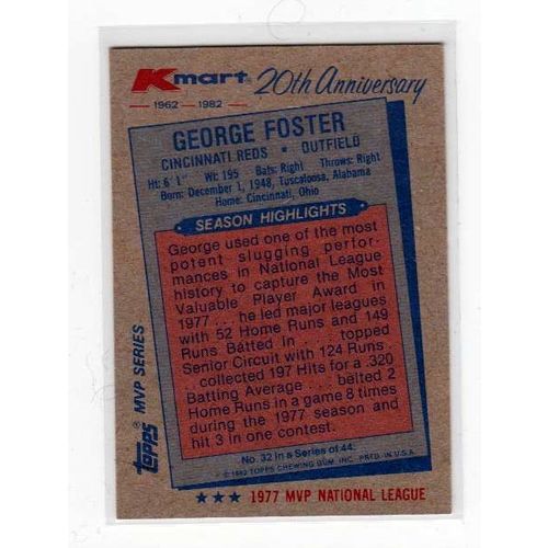 1982 Kmart George Foster baseball card #32 -NM- Reds- Oddball