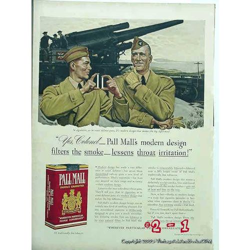 PALL MALL CIGARETTES 1941 WW2 coast defense guns vintage ad