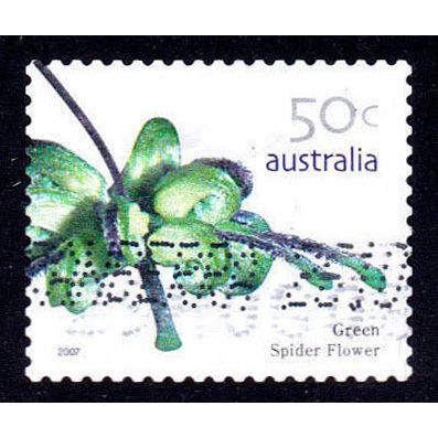 Australia 2007 Flower Green Spider Flower 50c Used p&s Stamp 13 Perf.