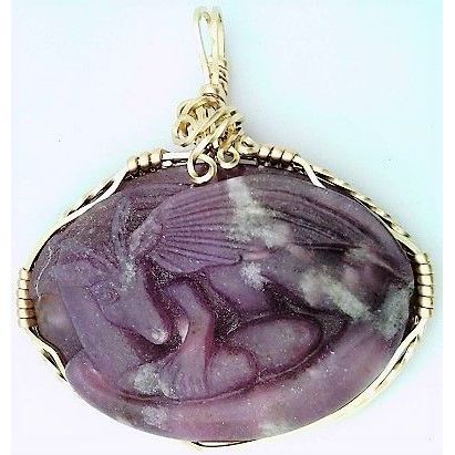 Lepidolite Carved Dragon Gold Wire Wrap Gemstone Pendant