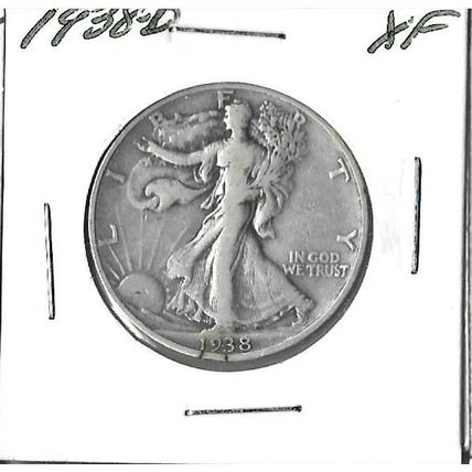 1938-D US Silver walking Liberty Half Dollar XF GREY SHEET IS $120.00
