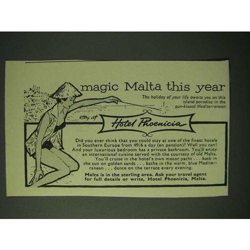 1960 Hotel Phoenicia Ad - Magic Malta this year