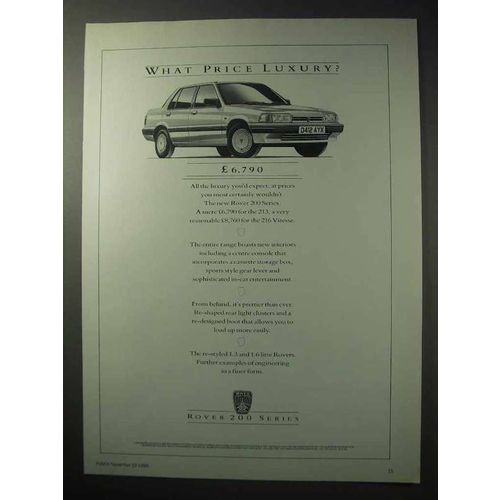1986 Rover 200 Series Car Ad - What Price Luxury?