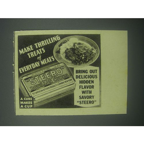 1939 Steero Bouillon Cubes Ad - Make thrilling treats of everyday meats