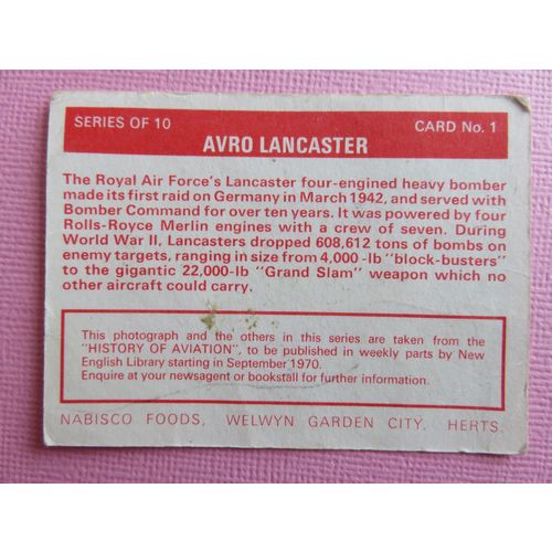 Nabisco Foods History Of Aviation Avro Lancaster Card No.1 Giveaway 1970's