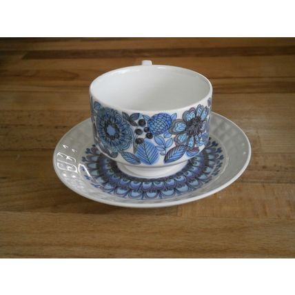 Retro Spanish Pontesa Ironstone Blue Floral Cup & Saucer