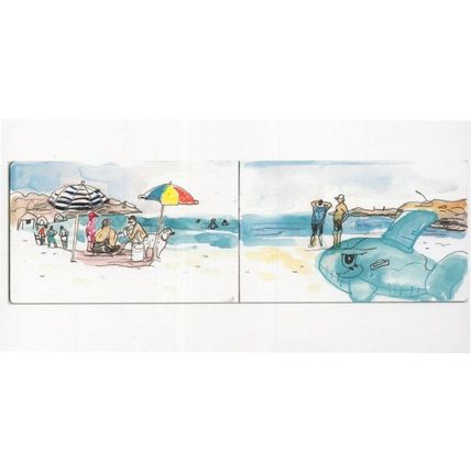 Habonim Beach Isreal Inflatable Toy Whale Sketch Painting Postcard