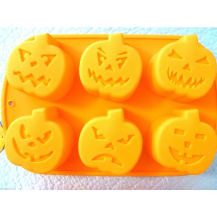 "2 HALLOWEEN JACK-O-LANTERN PUMPKIN SILICONE BAKING MOLDS MUFFIN PANS CUPCAKE"