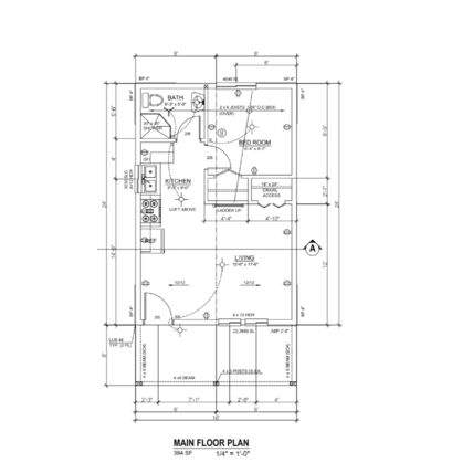 Cabin Plans With Loft DIY Cottage Guest House Building Plan 384 sq/ft