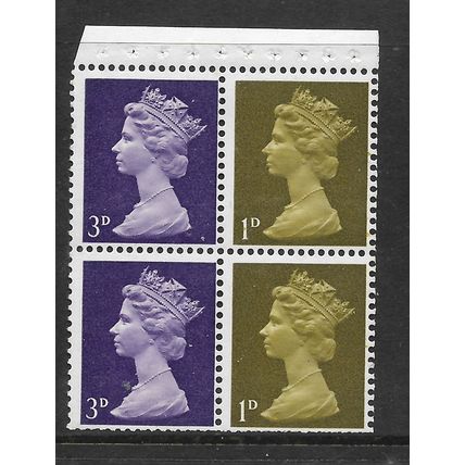 GREAT BRITAIN 1968 BOOKLET PANE 3d X 2 1d X 2 4 VALS SG724i AVE PERFS UM MINT
