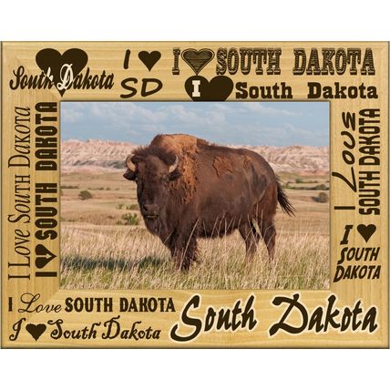 I Love South Dakota Laser Engraved Wood Picture Frame Landscape (3 x 5)