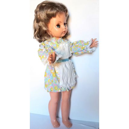 1980's VINTAGE DOLL - JOINTED - BLUE MOVING EYES - COTTON DRESS - 46 cm tall