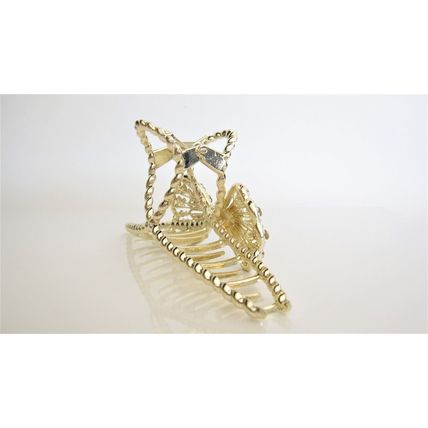 Long one sided round crystal bow gold metal hair claw clip for medium thick hair