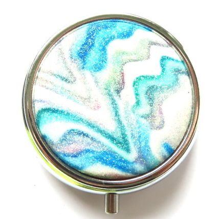 Glitter Pill Box Blue, White, Grey & Purple Swirls Round 2 CM Christmas Gift