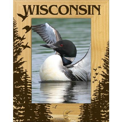 Wisconsin with Loon Laser Engraved Wood Picture Frame Portrait (8 x 10)