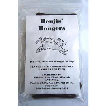 DOG SAUSAGES BENJIS BANGERS DOG CHEWS TEN NATURAL CRUNCHY DOG SAUSAGE TREATS